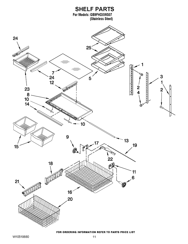 SHELF PARTS Diagram and Parts List for GB9FHDXWS07  Whirlpool Refrigerator