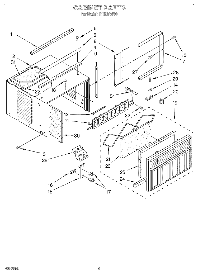 CABINET Diagram and Parts List for X10002W03  Roper Air Conditioner