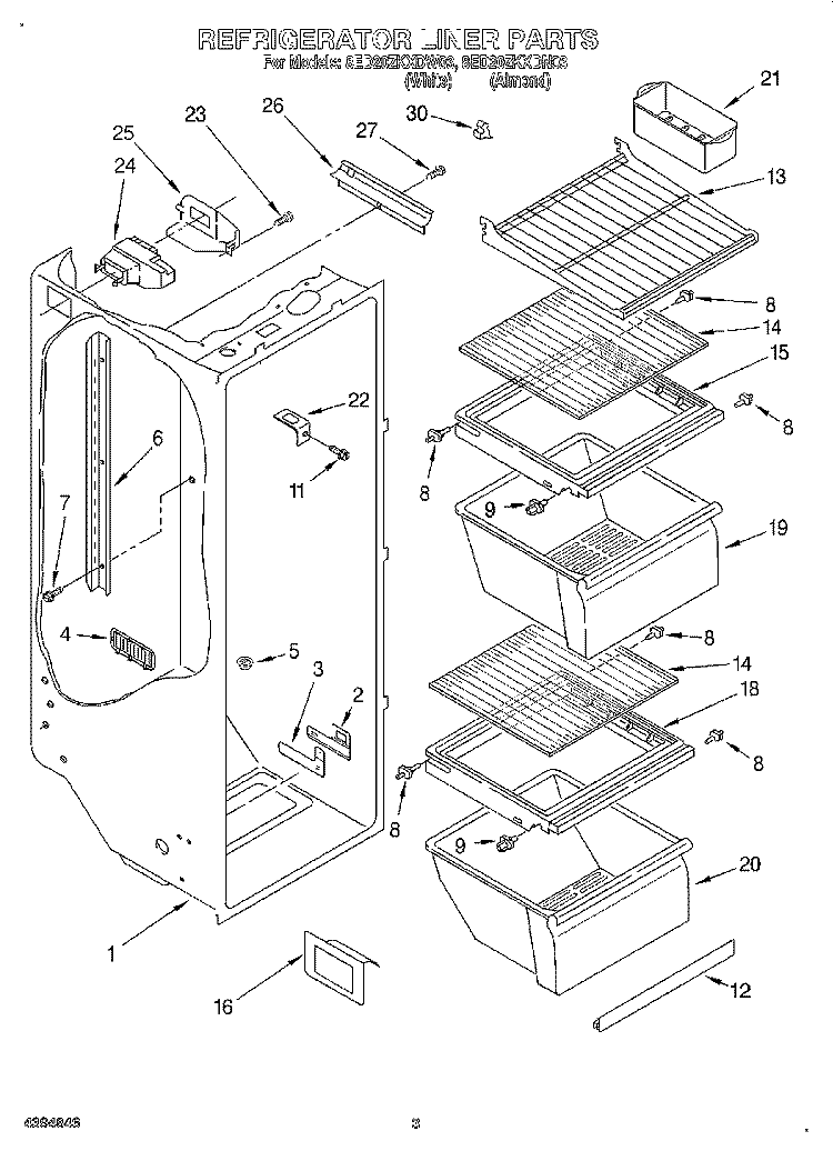 REFRIGERATOR LINER Diagram and Parts List for 8ED20ZKXDN03  Whirlpool Refrigerator