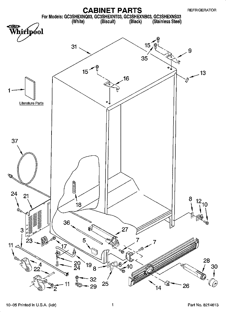 CABINET PARTS Diagram and Parts List for GC3SHEXNT03  Whirlpool Refrigerator