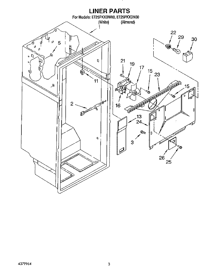 LINER Diagram and Parts List for ET25PKXDN00  Whirlpool Refrigerator