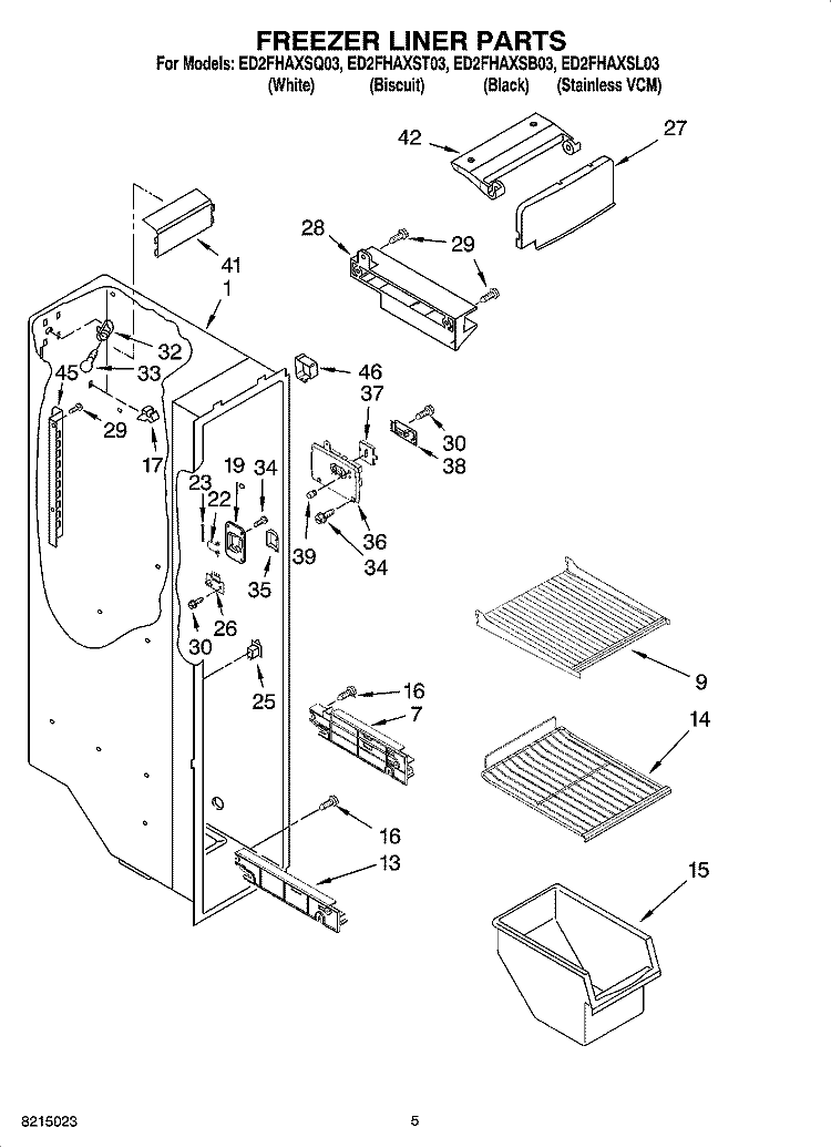 FREEZER LINER PARTS Diagram and Parts List for ED2FHAXSL03  Whirlpool Refrigerator