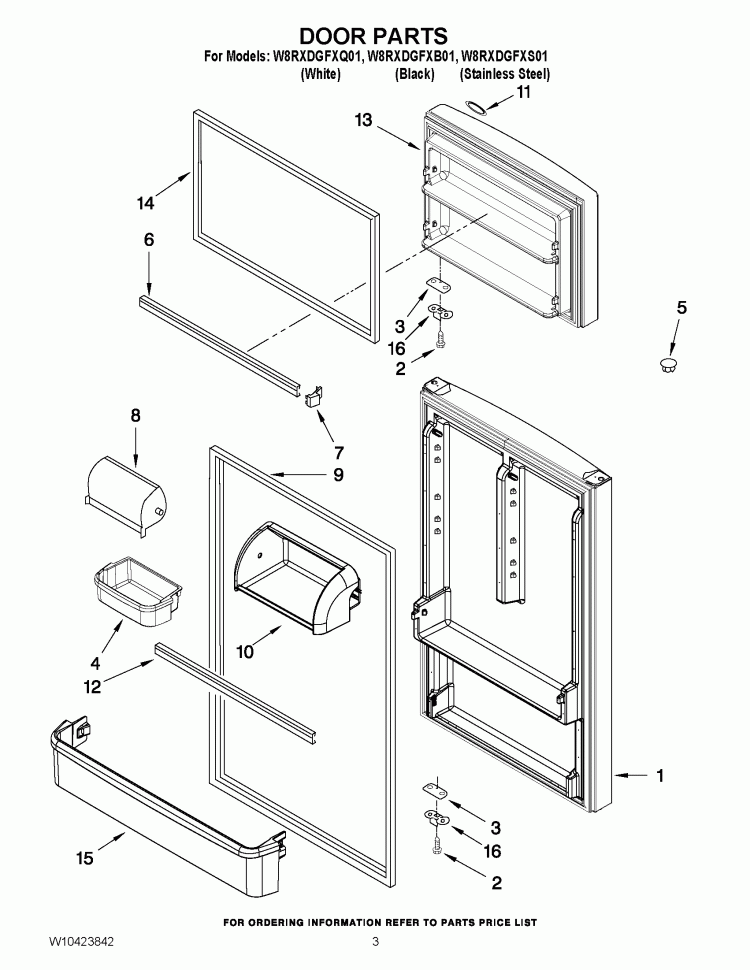 DOOR PARTS Diagram and Parts List for W8RXDGFXB01  Whirlpool Refrigerator