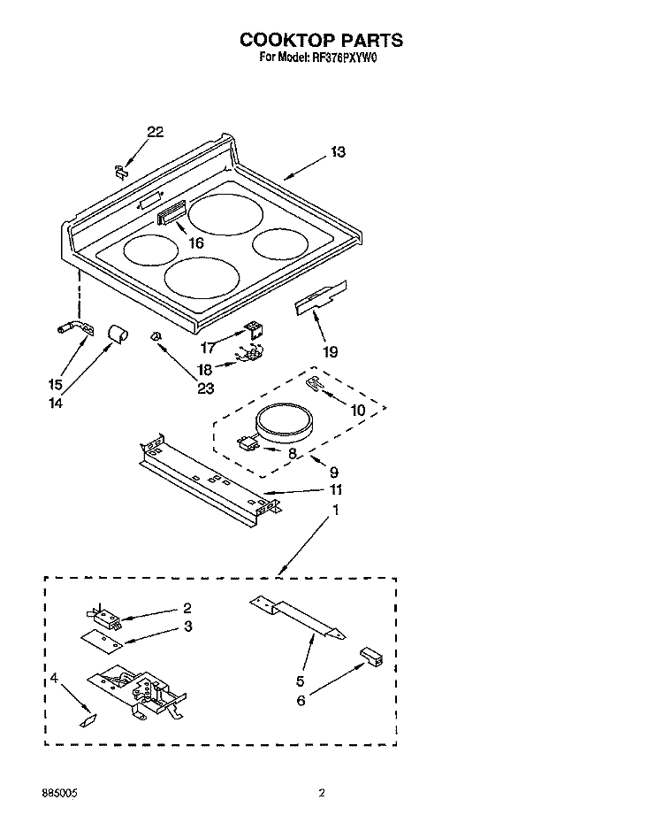 COOKTOP Diagram and Parts List for RF376PXYQ0  Whirlpool Range