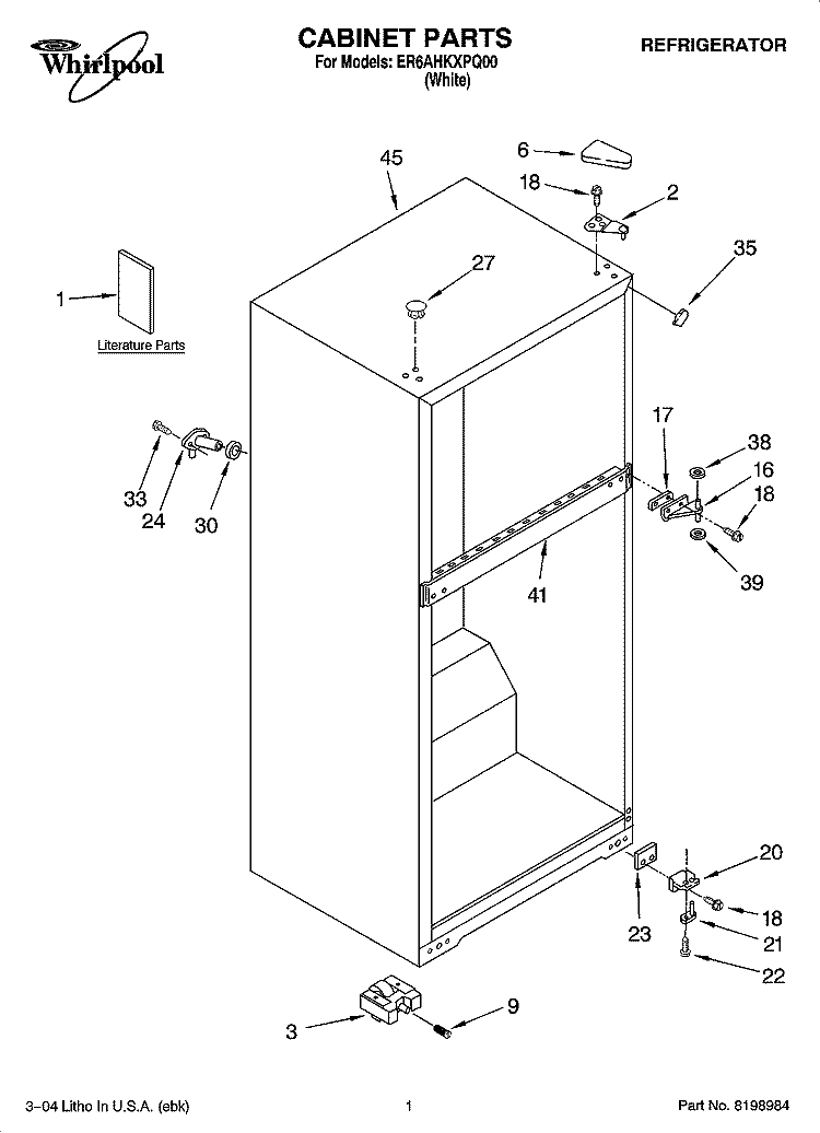 CABINET PARTS Diagram and Parts List for ER6AHKXPQ00  Whirlpool Refrigerator