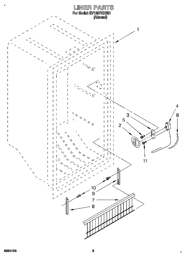LINER, LIT/OPTIONAL Diagram and Parts List for EV120FXDN01  Whirlpool Freezer