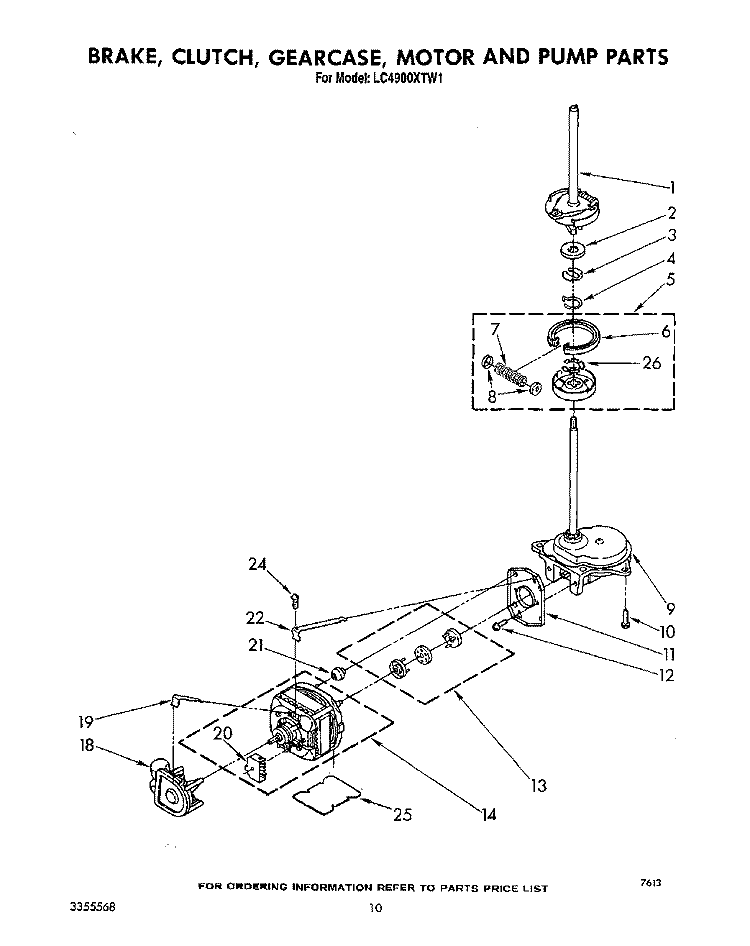 BRAKE, CLUTCH, GEARCASE, MOTOR AND PUMP Diagram and Parts List for LC4900XTW1  Whirlpool Washer