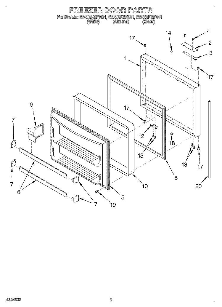 FREEZER DOOR Diagram and Parts List for EB22DKXFN01  Whirlpool Refrigerator