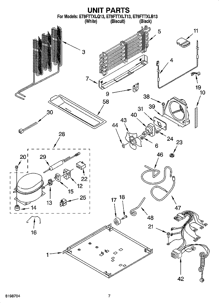 UNIT PARTS Diagram and Parts List for ET9FTTXLQ13  Whirlpool Refrigerator