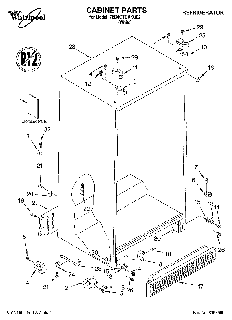 CABINET PARTS Diagram and Parts List for 7ED0GTQXKQ02  Whirlpool Refrigerator