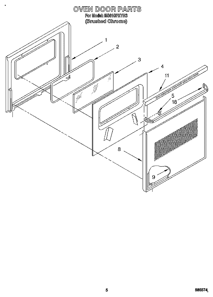 OVEN DOOR, OPTIONAL Diagram and Parts List for RS610PXYH3  Whirlpool Range