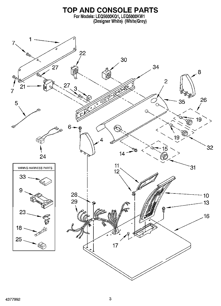 TOP AND CONSOLE PARTS Diagram and Parts List for LEQ5000KQ1  Whirlpool Dryer