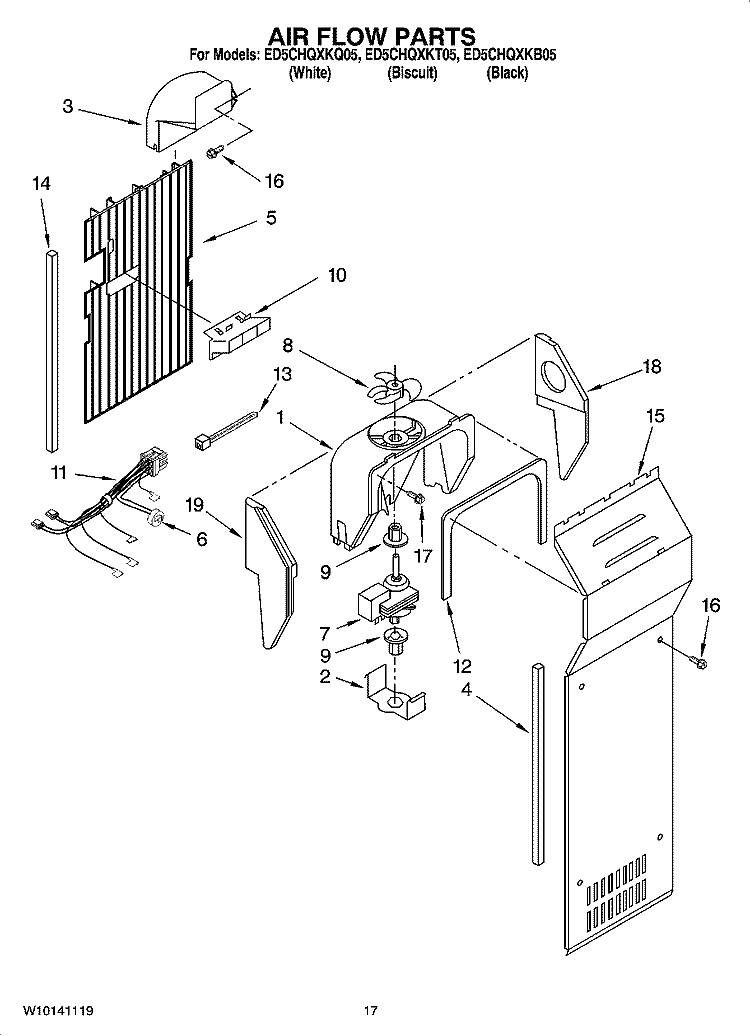 AIR FLOW PARTS Diagram and Parts List for ED5CHQXKQ05  Whirlpool Refrigerator