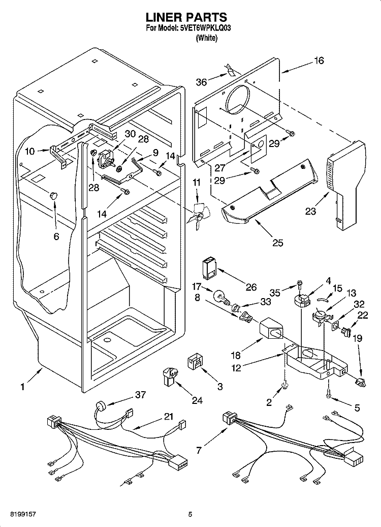 LINER PARTS Diagram and Parts List for 5VET6WPKLQ03  Whirlpool Refrigerator