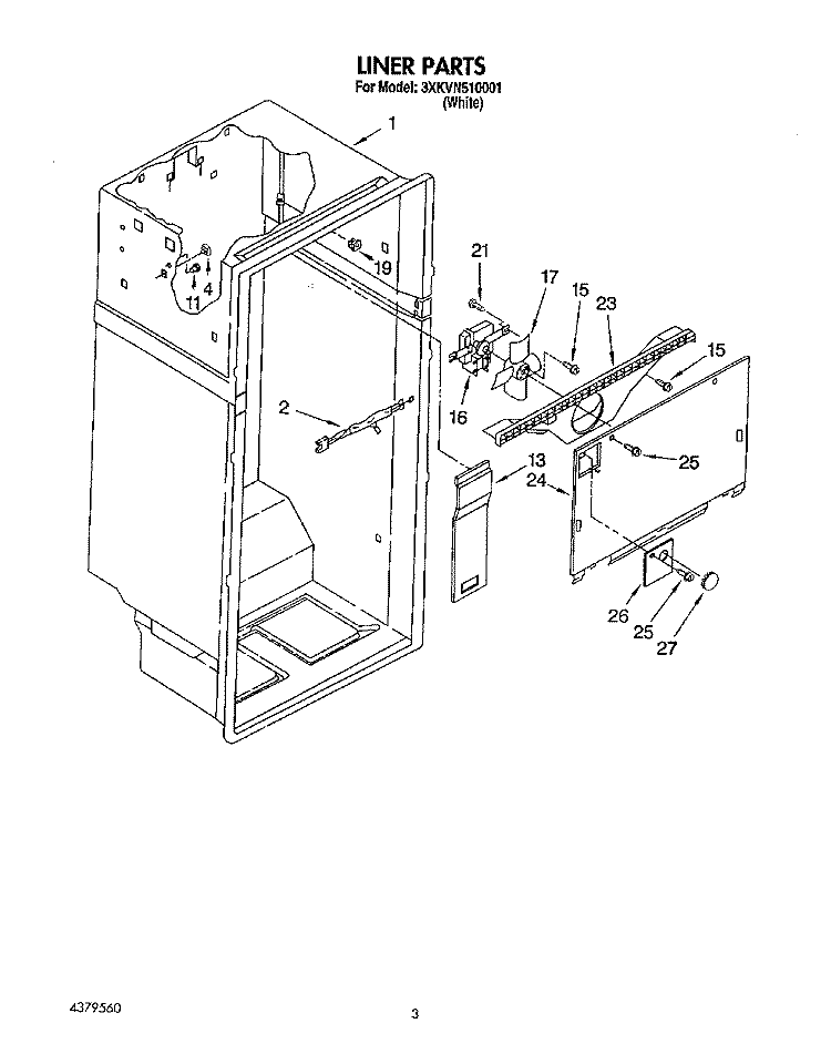 LINER Diagram and Parts List for 3XKVN510001  Whirlpool Refrigerator