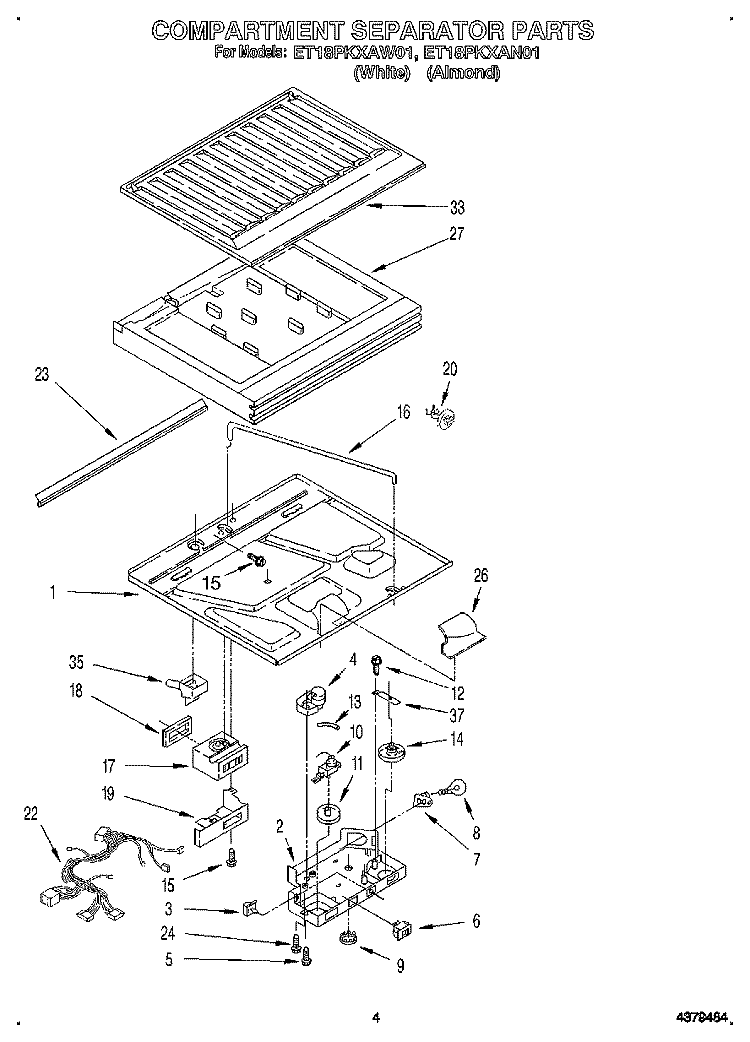 COMPARTMENT SEPARATOR Diagram and Parts List for ET18PKXAN01  Whirlpool Refrigerator