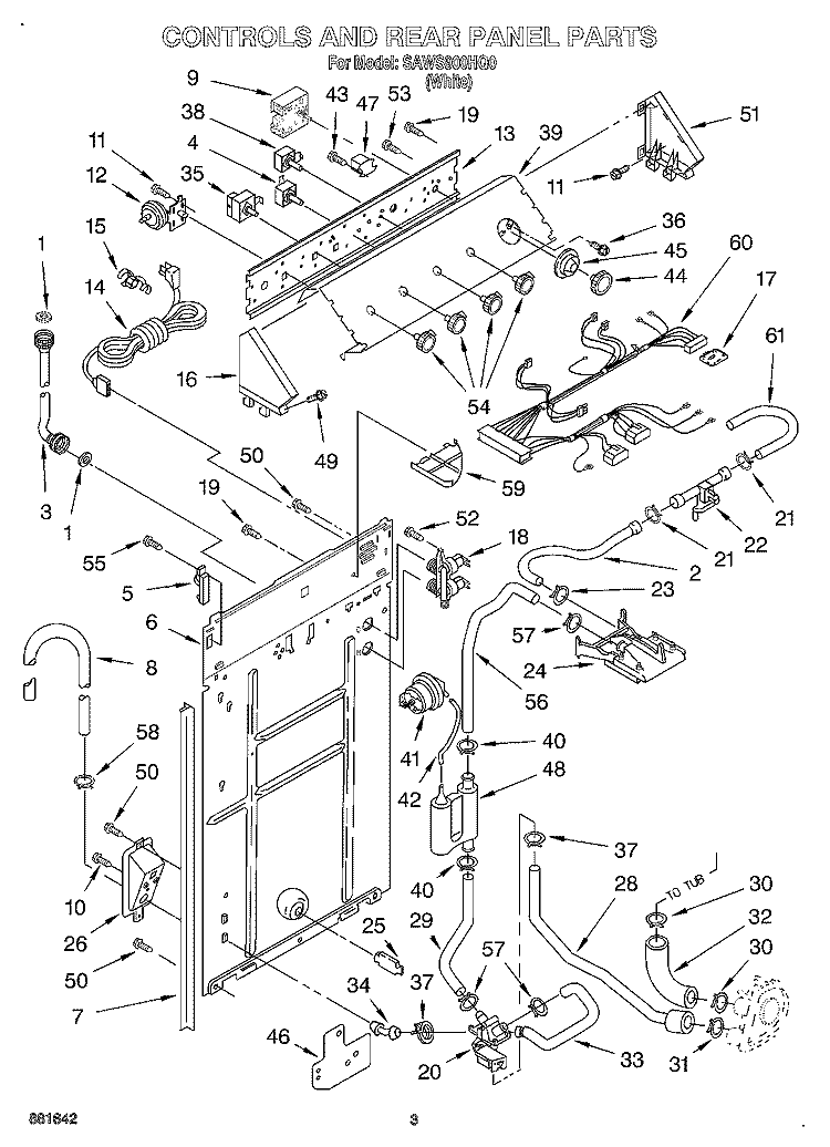 CONTROLS AND REAR PANEL Diagram and Parts List for SAWS900HQ0  Whirlpool Washer