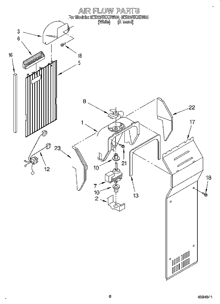 AIR FLOW Diagram and Parts List for 8ED20TKXDN00  Whirlpool Refrigerator