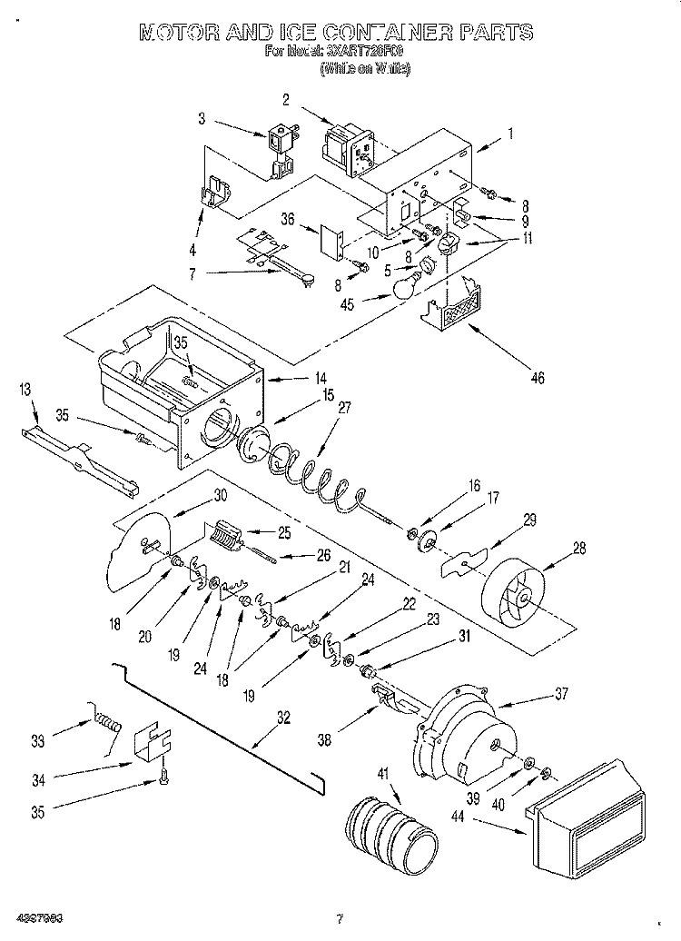 MOTOR AND ICE CONTAINER Diagram and Parts List for 3XART720F00  Whirlpool Refrigerator