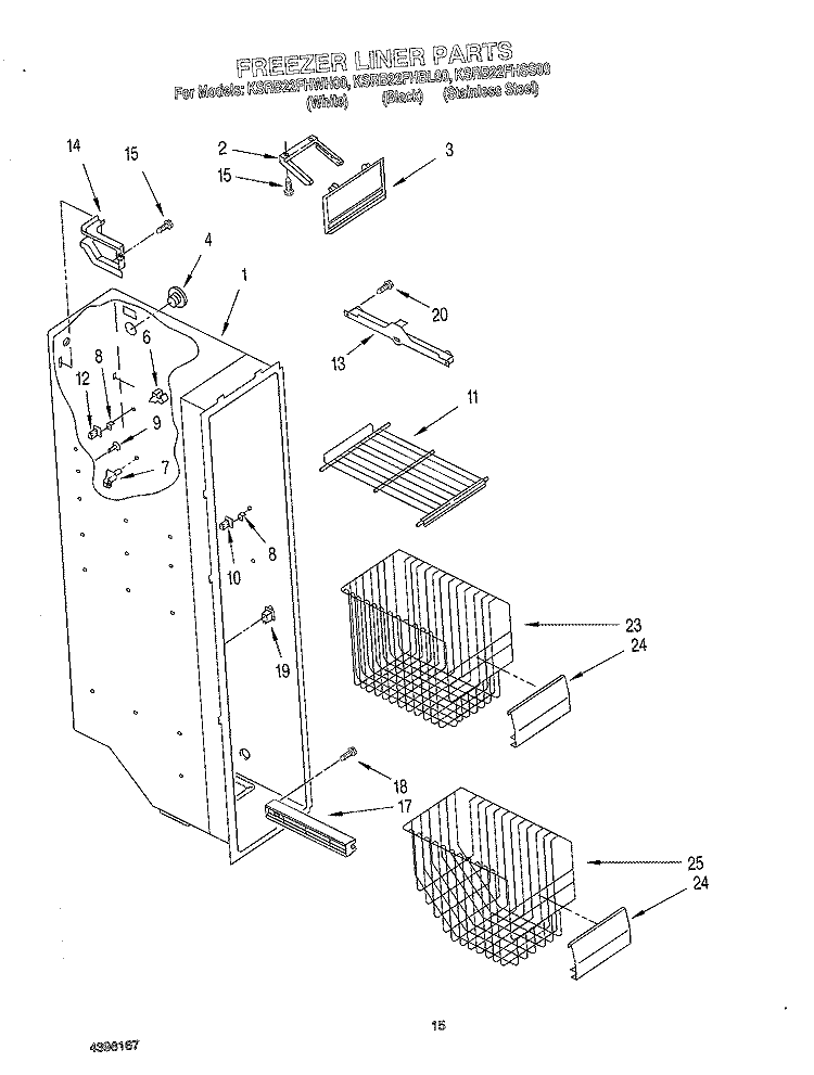 FREEZER LINER Diagram and Parts List for KSRB22FHBL00  KitchenAid Refrigerator