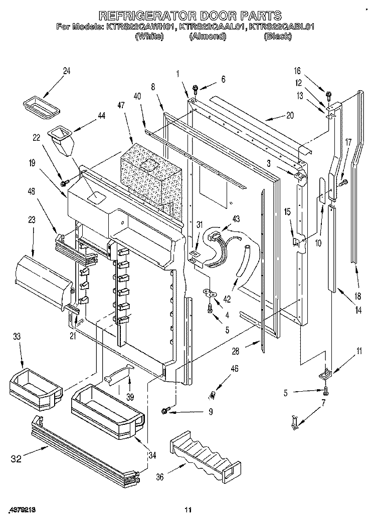 REFRIGERATOR DOOR Diagram and Parts List for KTRS22QAAL01  KitchenAid Refrigerator