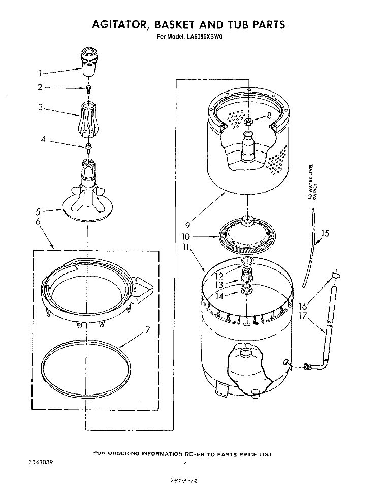 AGITATOR, BASKET AND TUB Diagram and Parts List for LA6090XSW0  Whirlpool Washer