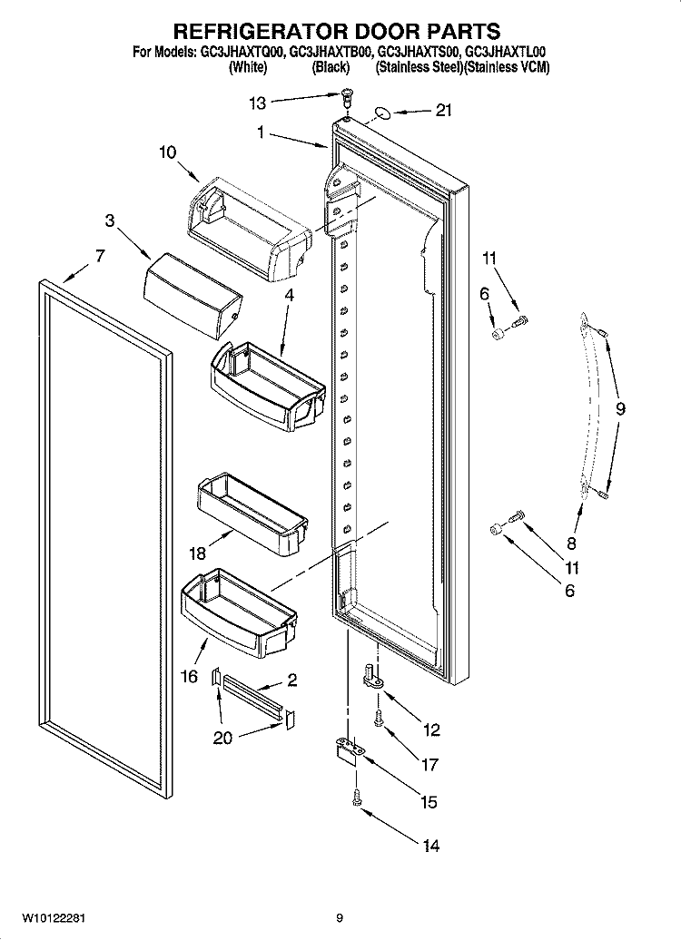 REFRIGERATOR DOOR PARTS Diagram and Parts List for GC3JHAXTL00  Whirlpool Refrigerator