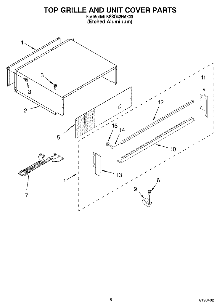 TOP GRILLE AND UNIT COVER PARTS Diagram and Parts List for KSSO42FMX00  KitchenAid Refrigerator
