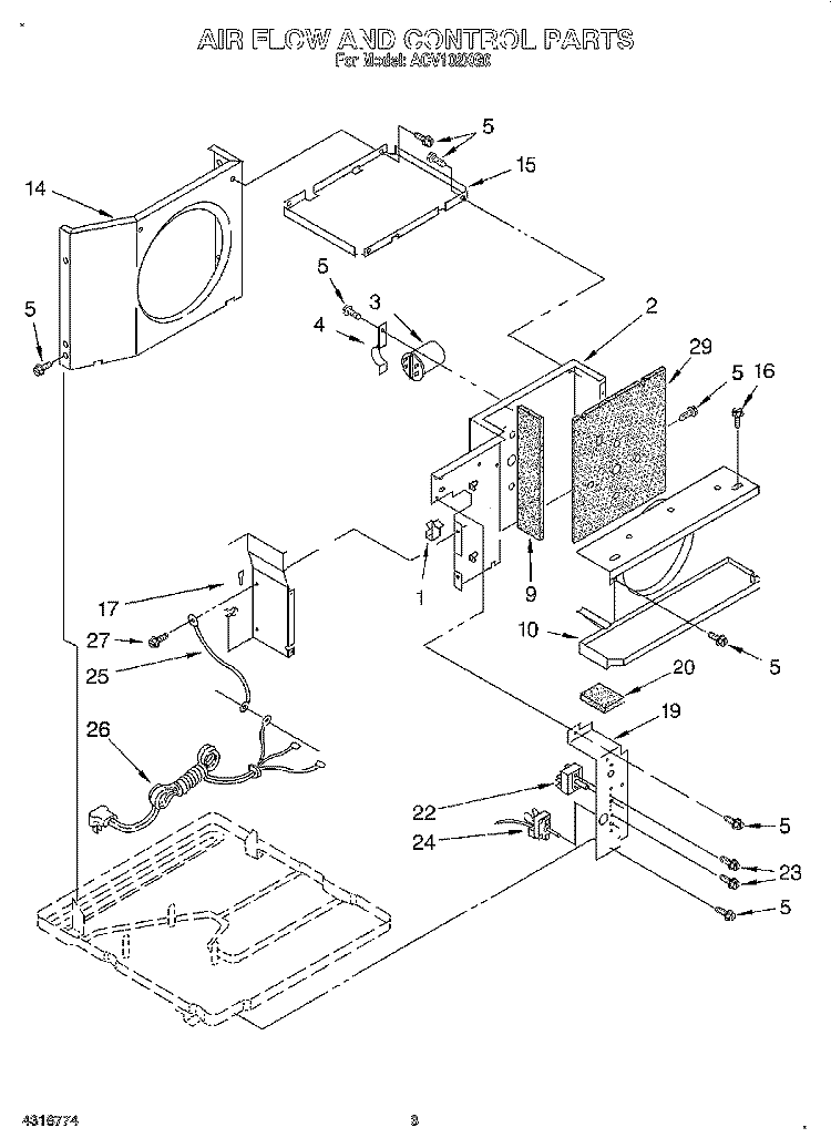 AIR FLOW AND CONTROL Diagram and Parts List for ACV102XG0  Whirlpool Air Conditioner