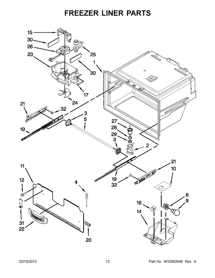 FREEZER LINER PARTS Diagram and Parts List for KFIS20XVMS11  KitchenAid Refrigerator