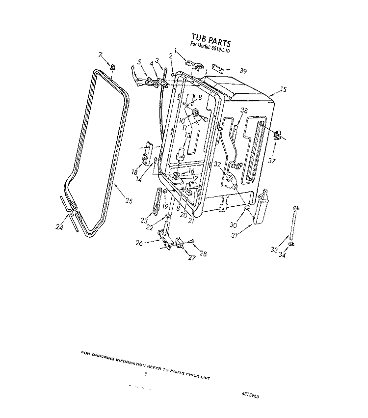 TUB Diagram and Parts List for 8519L10  Roper Dishwasher