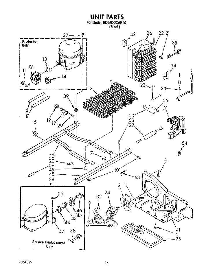 UNIT Diagram and Parts List for ED25DQXAB00  Whirlpool Refrigerator