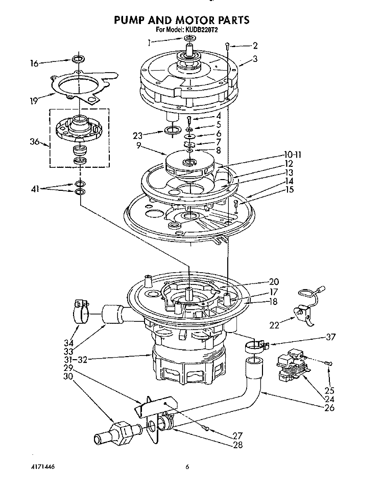 PUMP AND MOTOR Diagram and Parts List for KUDB220T2  KitchenAid Dishwasher
