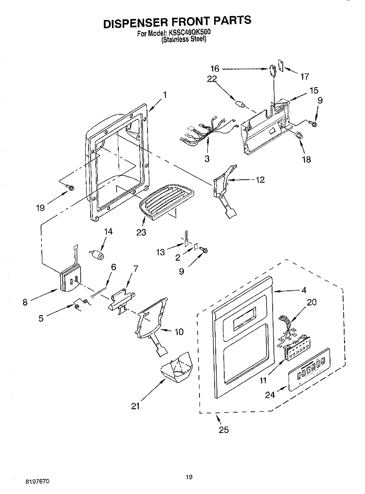 DISPENSER FRONT Diagram and Parts List for KSSC48QKS00  KitchenAid Refrigerator