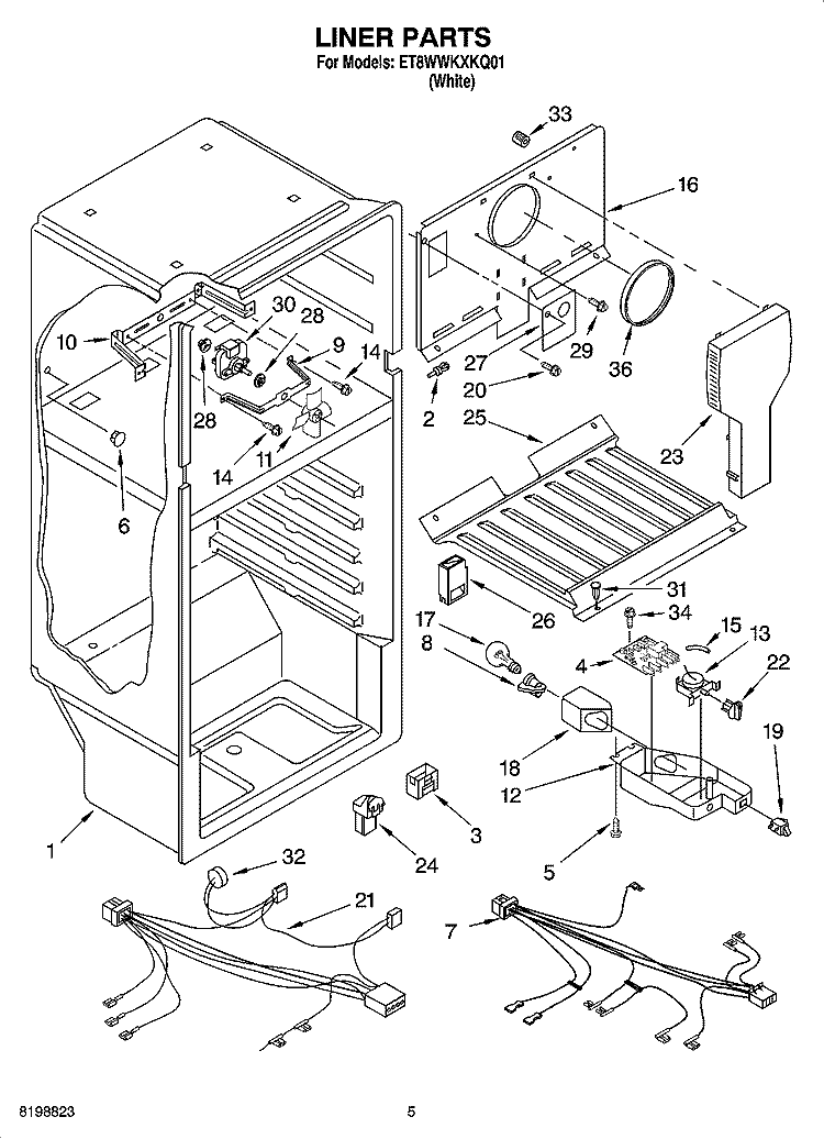 LINER PARTS Diagram and Parts List for ET8WWKXKQ01  Whirlpool Refrigerator