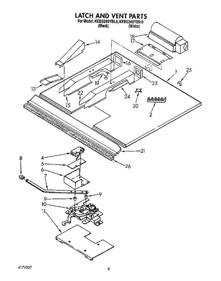 LATCH AND VENT Diagram and Parts List for KEBS246YBL0  KitchenAid Wall Oven