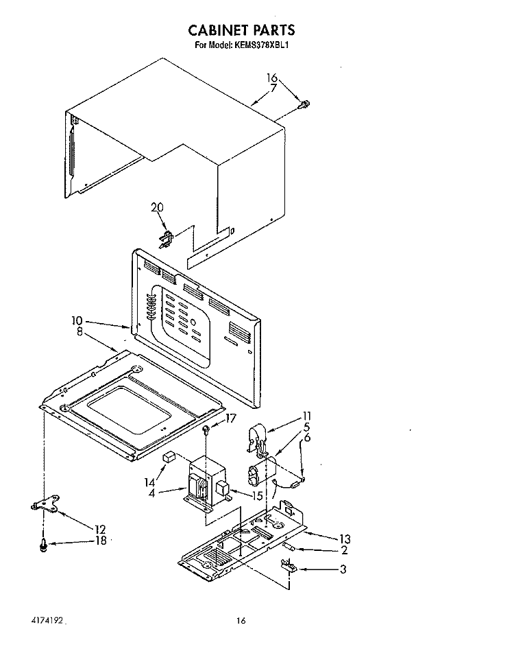 CABINET Diagram and Parts List for KEMS378XWH1  KitchenAid Wall Oven