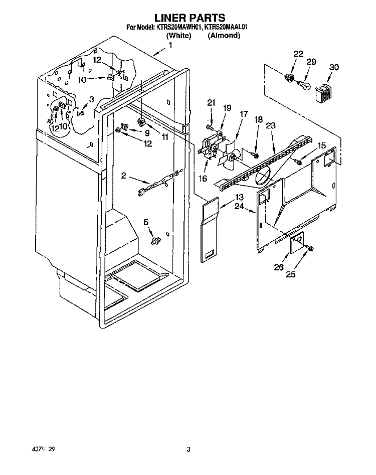 LINER Diagram and Parts List for KTRS20MAWH01  KitchenAid Refrigerator