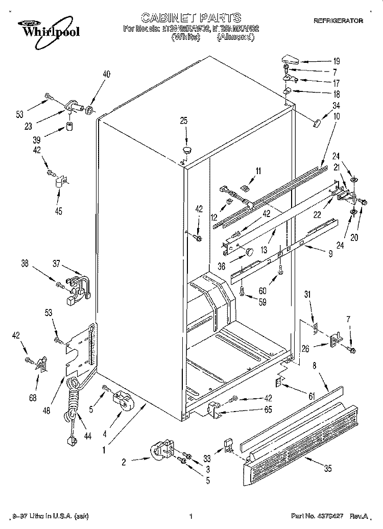 CABINET Diagram and Parts List for ET20NMXAW02  Whirlpool Refrigerator