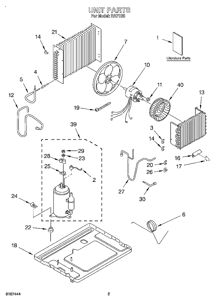 UNIT, LITERATURE Diagram and Parts List for RA71G0  Whirlpool Air Conditioner