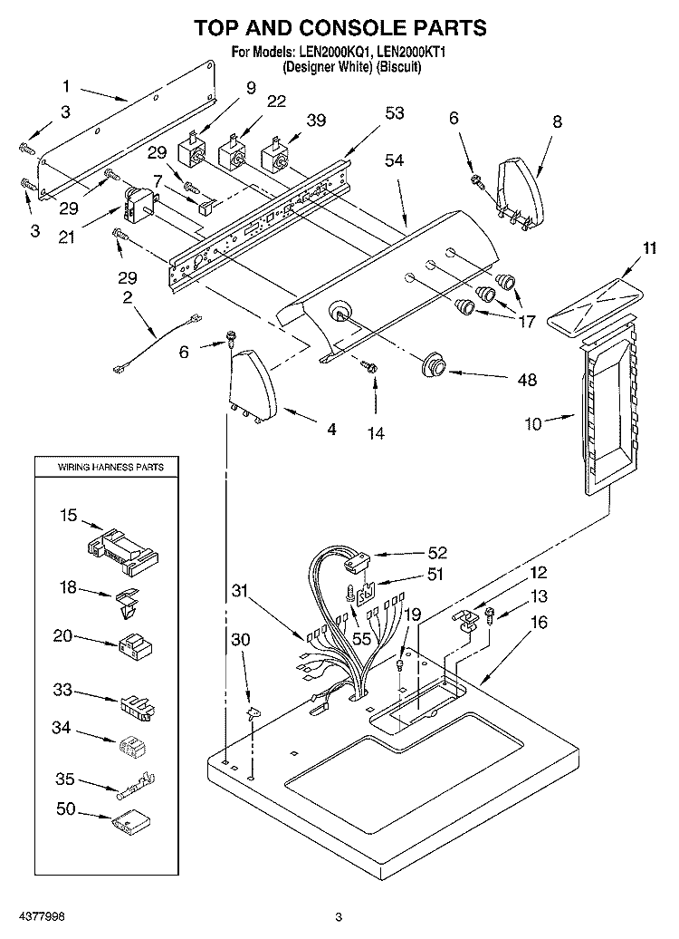 TOP AND CONSOLE PARTS OPTIONAL PARTS (NOT INCLUDED Diagram and Parts List for LEN2000KT1  Whirlpool Dryer