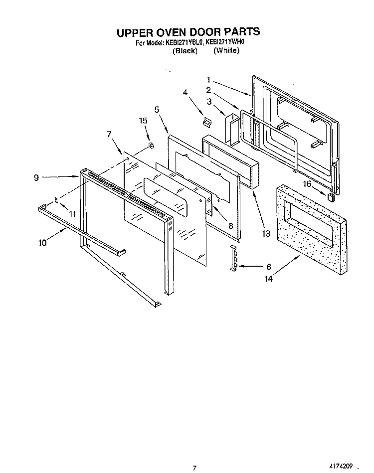 UPPER OVEN DOOR Diagram and Parts List for KEBI271YWH0  KitchenAid Wall Oven