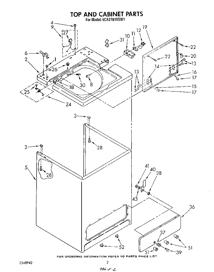 TOP AND CABINET , LITERATURE AND OPTIONAL Diagram and Parts List for 9CA2781XSW1  Whirlpool Washer