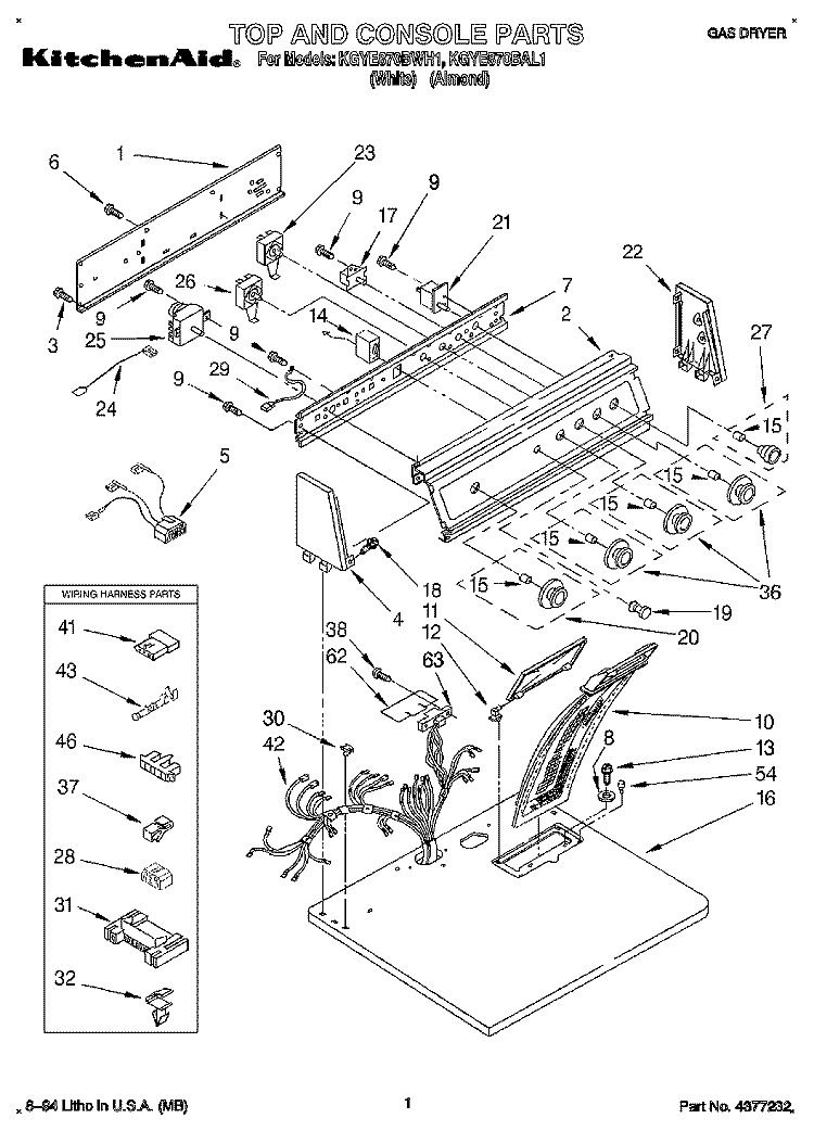 TOP AND CONSOLE, LIT/OPTIONAL Diagram and Parts List for KGYE870BAL1  KitchenAid Dryer