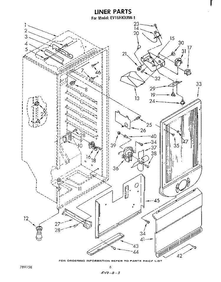 LINER Diagram and Parts List for EV15HKXRW1  Whirlpool Freezer