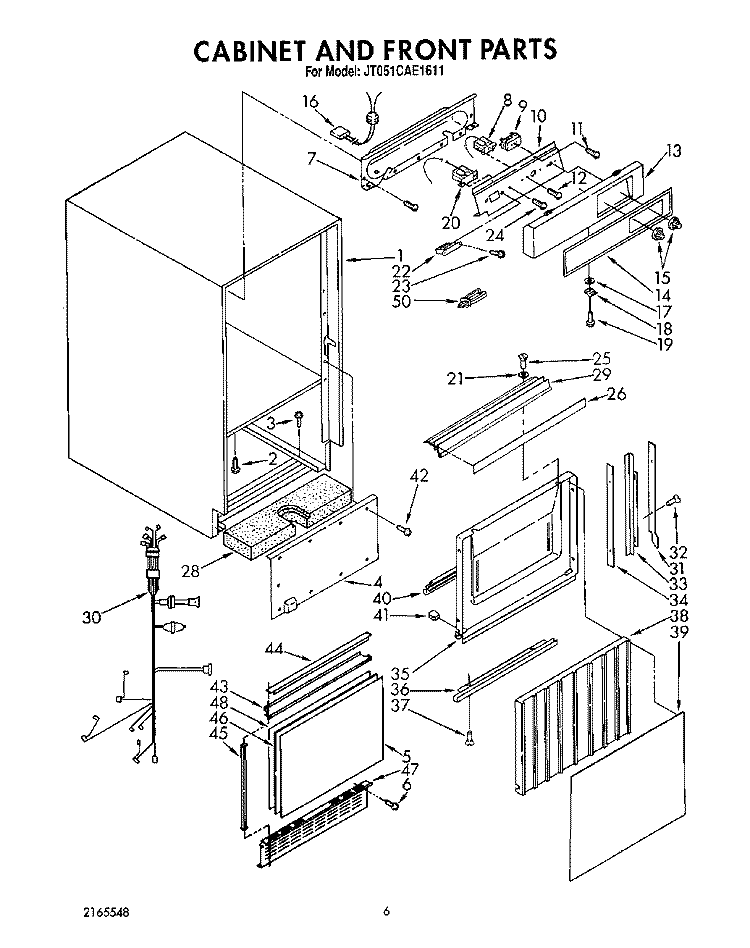 CABINET AND FRONT Diagram and Parts List for JT051CAE1611  Whirlpool Ice Maker