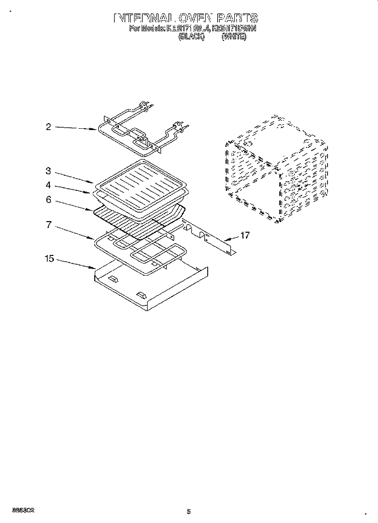 INTERNAL OVEN Diagram and Parts List for KEBI171DWH4  KitchenAid Wall Oven