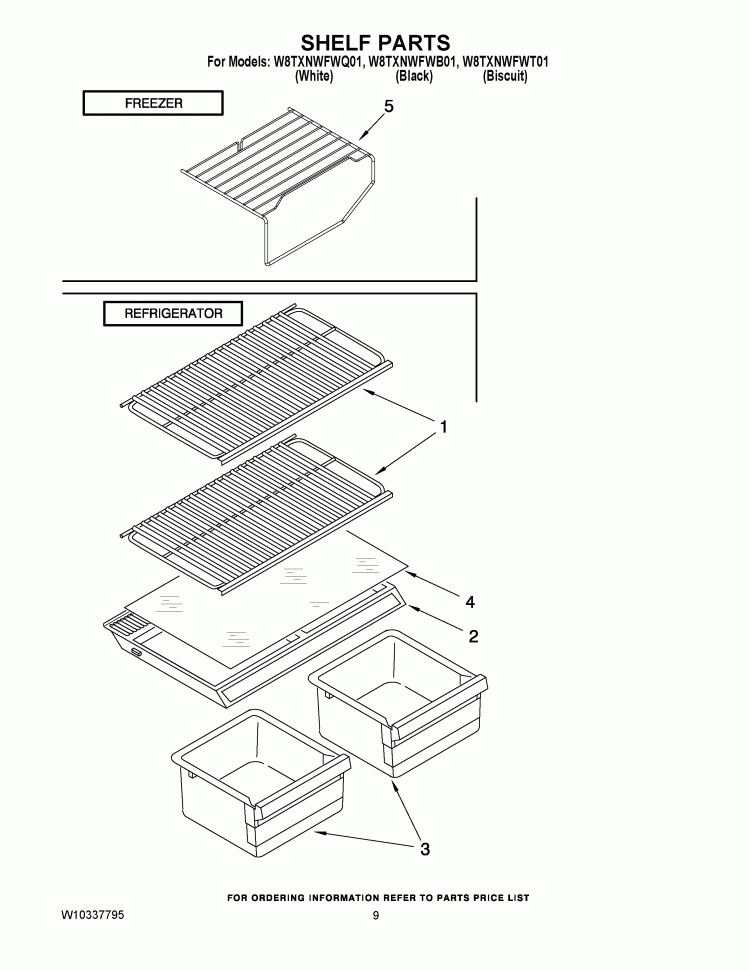 SHELF PARTS Diagram and Parts List for W8TXNWFWB01  Whirlpool Refrigerator