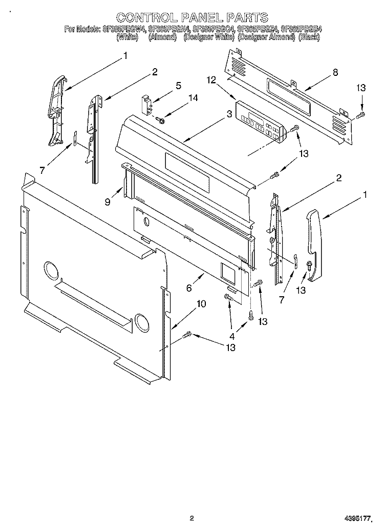 CONTROL PANEL Diagram and Parts List for SF385PEGQ4  Whirlpool Range