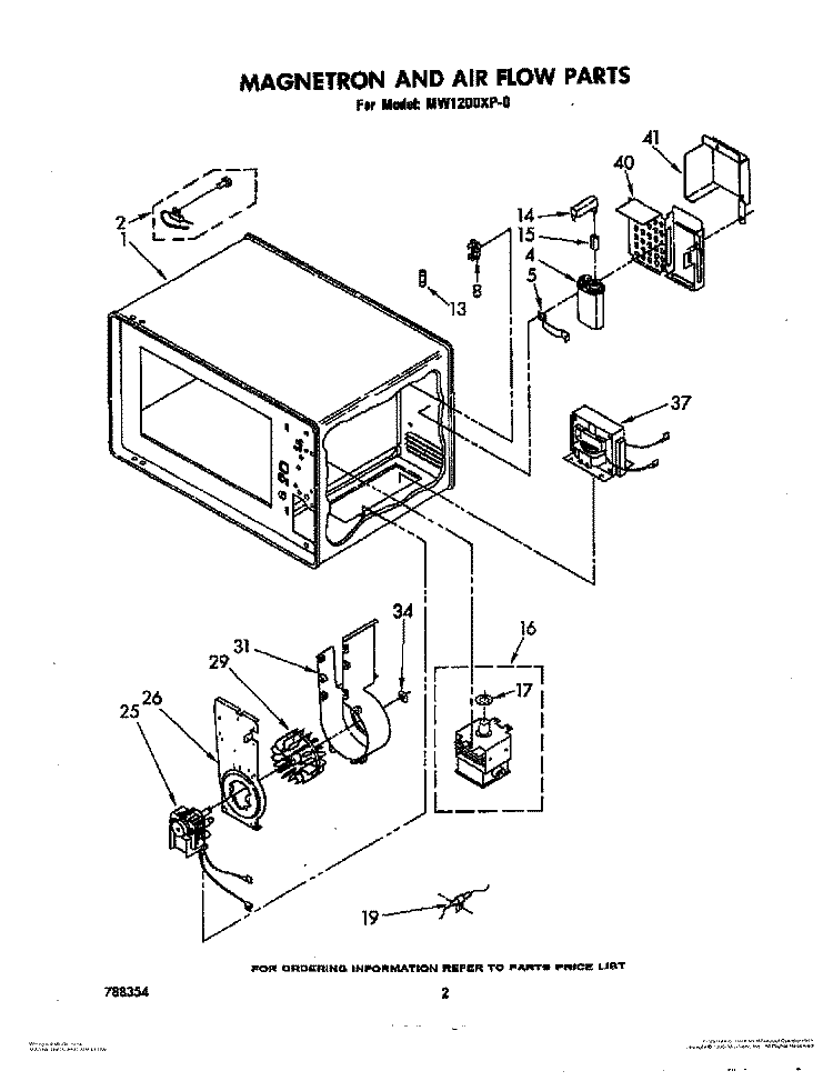 MAGNETRON AND AIR FLOW Diagram and Parts List for MW1200XP0  Whirlpool Microwave